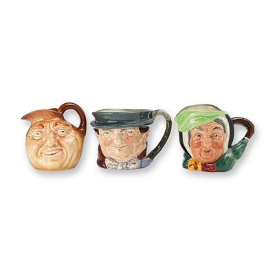 3pc Royal Doulton Small Character Jugs, John Barleycorn (D5735), Tony Weller (D5530), and Sairey