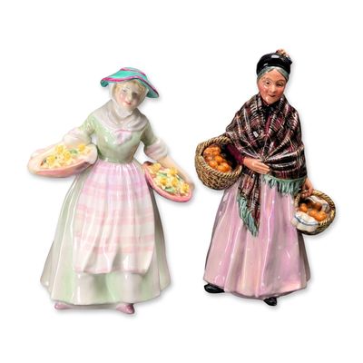 2pc Royal Doulton Porcelain and bone China Figurines Daffy Down Dilly HN 1712 and The Orange Lady HN