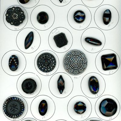 Sale Photo Thumbnail #231: A CARD OF DIVISION ONE BLACK GLASS BUTTONS