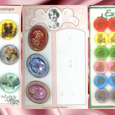 Sale Photo Thumbnail #398: AN ASSORTMENT OF DIV. 3 COLORFUL CZECH GLASS BUTTONS
