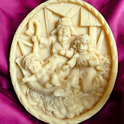 Sale Photo Thumbnail #219: A DIVISION THREE CARVED MATERIAL SCENE BUTTON