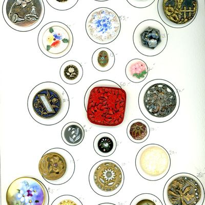 A CARD OF DIVISION ONE AND THREE PICTORIAL BUTTONS