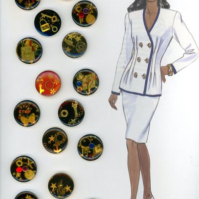 A CARD OF DIVISION THREE "JUNQUE" BUTTONS