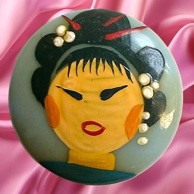 A DIVISION THREE HAND PAINTED CASEIN PICTORIAL BUTTON