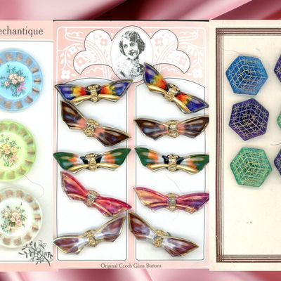 Sale Photo Thumbnail #399: AN ASSORTMENT OF DIV. 3 COLORFUL CZECH GLASS BUTTONS