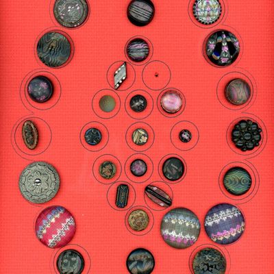 A CARD OF DIVISION ONE COLORFUL BLACK GLASS BUTTONS