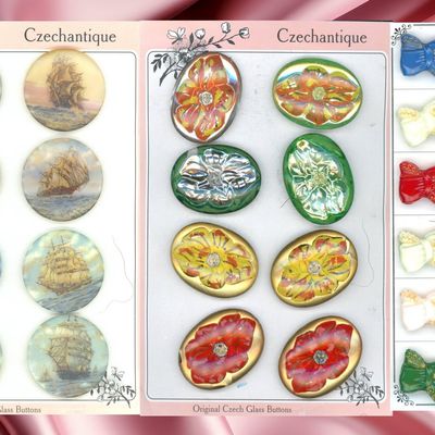 Sale Photo Thumbnail #319: AN ASSORTMENT OF DIV. 3 COLORFUL CZECH GLASS BUTTONS