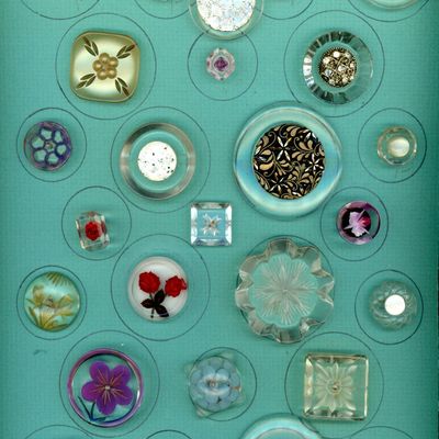 Sale Photo Thumbnail #323: A CARD OF DIVISION THREE COLORFUL LUCITE BUTTONS