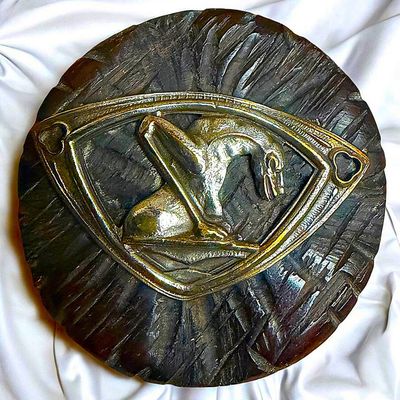 Sale Photo Thumbnail #342: A DIVISION ONE BRASS ESCUTCHEONED WOOD BUTTON