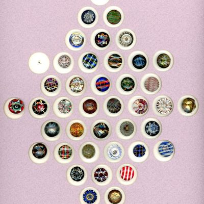 Sale Photo Thumbnail #235: A CARD OF DIVISION ONE COLORFUL GLASS BUTTONS