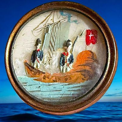 Sale Photo Thumbnail #366: A DIVISION ONE BOAT SCENE UNDER GLASS BUTTON