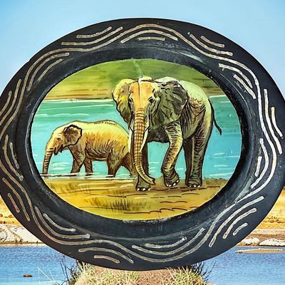 Sale Photo Thumbnail #129: A DIVISION THREE HAND PAINTED ELEPHANT BUTTON