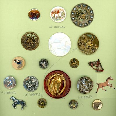 A CARD OF DIVISION ONE AND THREE HORSE BUTTONS