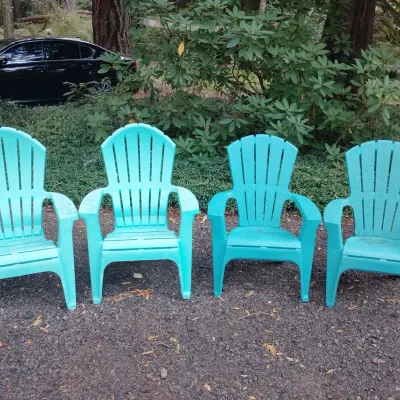 2 Turquoise Adirondack Chairs & Two Teal Adirondack Chairs - Both Plastic