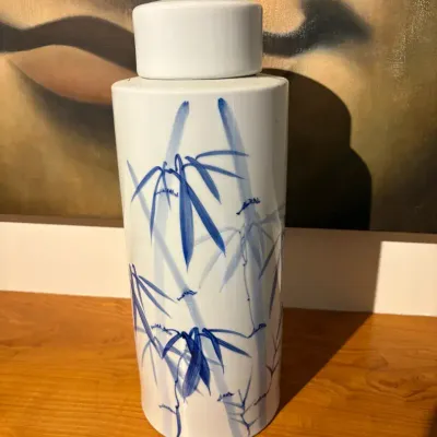 Blue & White Asian Inspired Vase W/ Lid
15"T x 6"W