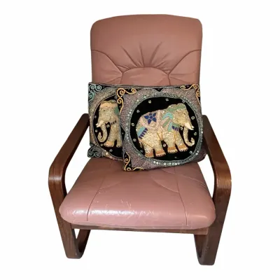 Vintage Faux Leather & Wood Chair