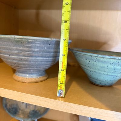 Lot of Signed Studio Pottery Bowls, Blue and Green Glazed Ceramics