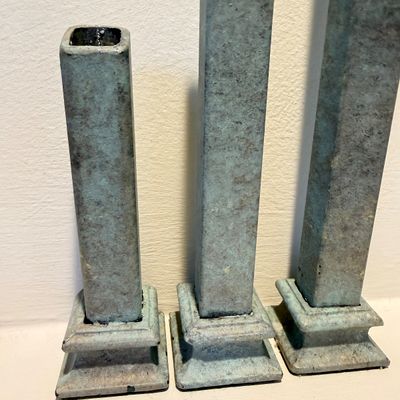 Set of 3 Metal Candle Holders, Rustic Patina Finish, Minimalist Industrial Decor