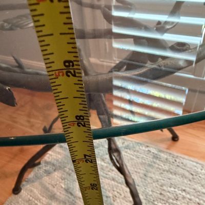 Nature-Inspired Branch & Bird Metal Base Glass-Top Table