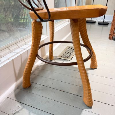 Vintage Mid-Century Modern Wooden Armchair with Sculptural Metal Frame & Curved Wood Arms