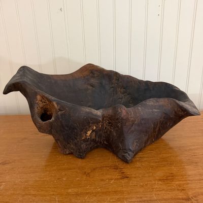 Rustic Carved Natural Wood Sculptural Bowl – Organic Primitive Style