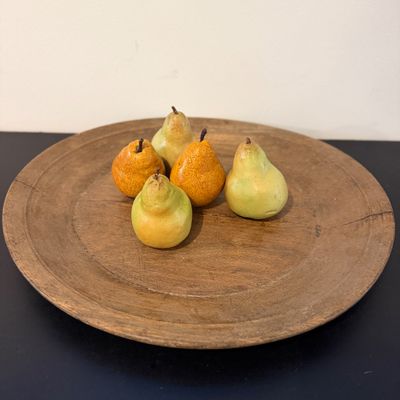 Rustic Wooden Serving Plate w Decorative Pears, Farmhouse Centerpiece