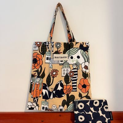 Lot of 2 Marimekko Bags - Marikylä (Mari Village) Fabric Tote + Kaika Mini Unikko Pouch