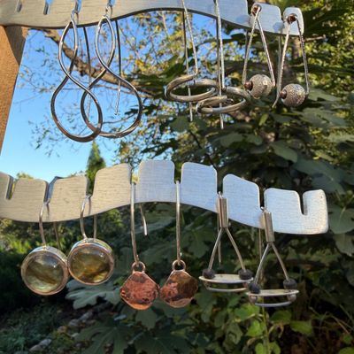 Lot 6 Pairs Mixed Metal Artisan Earrings with Labradorite, Copper & Sculptural Designs Jewelry