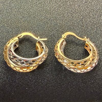 14k Gold Mesh Two Toned Earrings