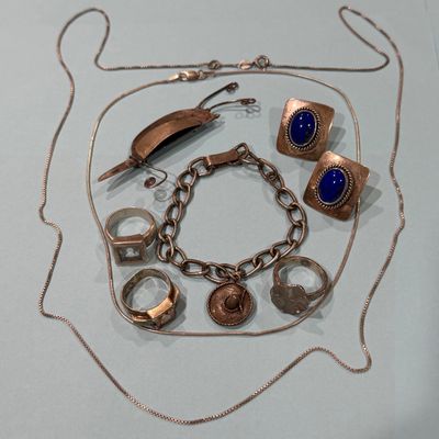 Mixed Sterling Jewelry Lot - Rings, Signed Brooch, Earrings, Bracelet