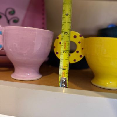7 Pc. Lot - S. L. Martina Italy Pink Ceramic Plates + Colorful Polka Dot Handle Mugs