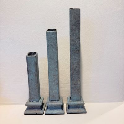 Set of 3 Metal Candle Holders, Rustic Patina Finish, Minimalist Industrial Decor
