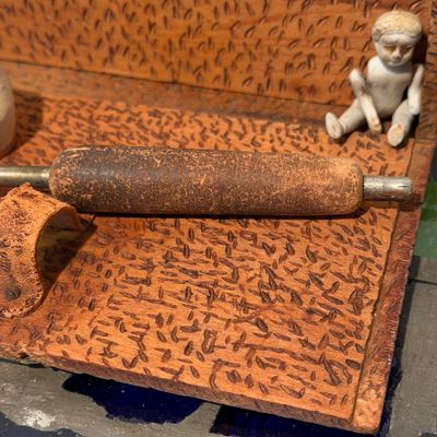 Antique Pyrographic Outfit in Carved Wood Case w Platinum-Point Tool & Glass Bottle