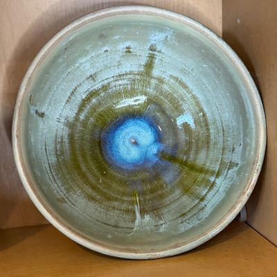 Studio Pottery Collection of Blue Glazed Bowls, Plates, and Pitcher, Signed Handmade Ceramics