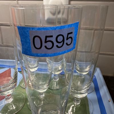 Lot of 7 Stemmed Drinking Glasses w Painted Geometric Serving Tray