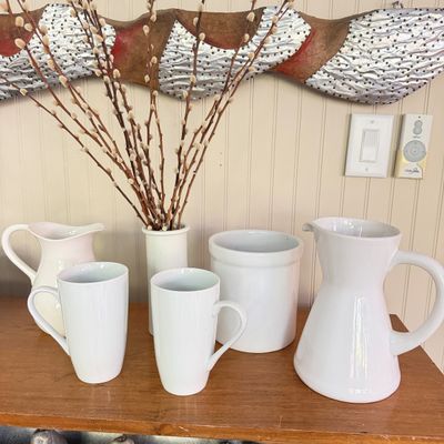 Minimalist Decor White Ceramic Pitchers, Mugs & Crock — Dansk, Denby, Gomes Porcelain + More