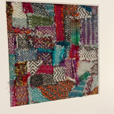 Framed Handmade Textile Art by Jean Moran & Colorful Embroidered Bird Artwork