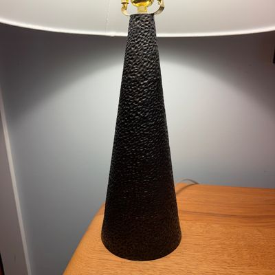 Pair of Vintage-Style Black Textured Table Lamp w Tapered Shade