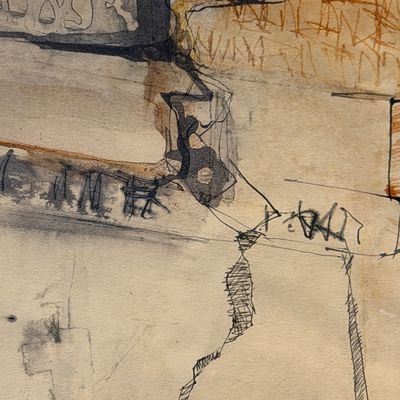 Large Signed “Leaf From The Notebook of Hammurabi” Mixed Media Abstract Artwork