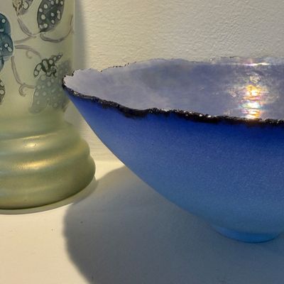 Signed Studio Art Pottery Bowl & Hand-Painted Floral Art Glass Vase, Unique Artisan Pieces