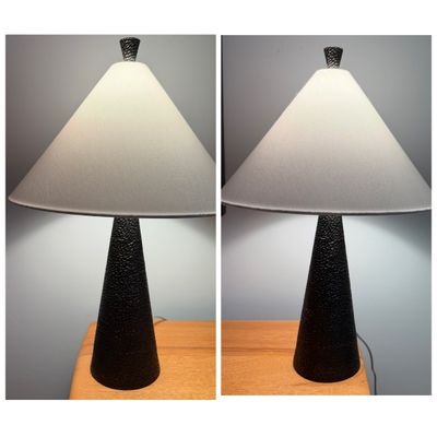 Pair of Vintage-Style Black Textured Table Lamp w Tapered Shade