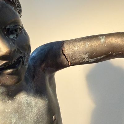 Classical Bronze-Finish Boy Sculpture on Stone Base