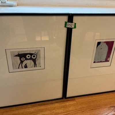 Two Framed Jimmy Wright Signed Abstract Minimalist Animal Artworks