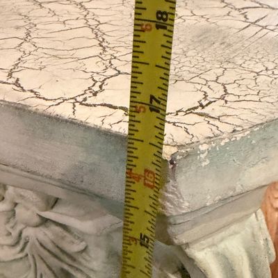 Lot of 2 Ornate Pedestal Plant Stands, Distressed Decorative Scrollwork