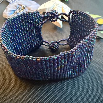 Jewelry Lot Handcrafted Folk Art Brooches and Beaded Bracelet