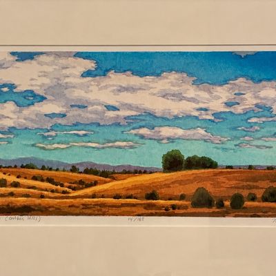 Micah Schwaberow “Cloud Dragons (Golden Hills)” Signed Limited Edition Woodblock Print Framed Matted Art