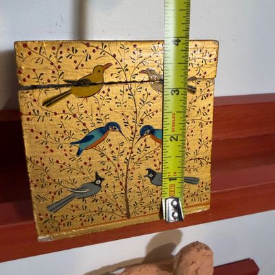 Folk Art Collection –Julia Stankova “A Bird Bizarre” Painted Wood Reliefs, Bird-Decorated Wooden Box, Two Wood Bird Sculptures & Clay...