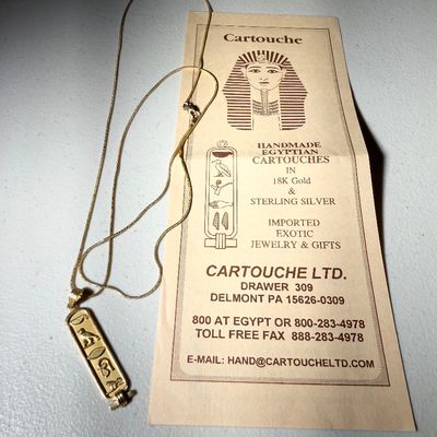 14k Yellow Gold Cartouche Handmade Egyptian Necklace & Pendant