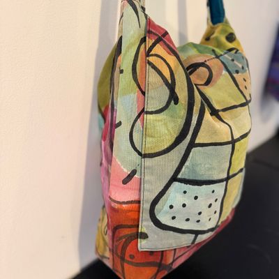 Iro Design Abstract Multicolor Printed Fabric Shoulder Bag with Long Strap