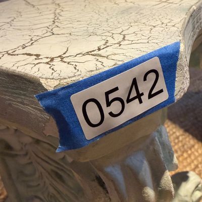 Lot of 2 Ornate Pedestal Plant Stands, Distressed Decorative Scrollwork